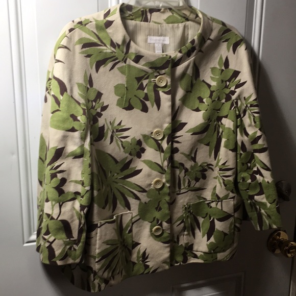 Charter Club green & brown button up jacket with three quarter sleeves size 8 - Picture 1 of 7